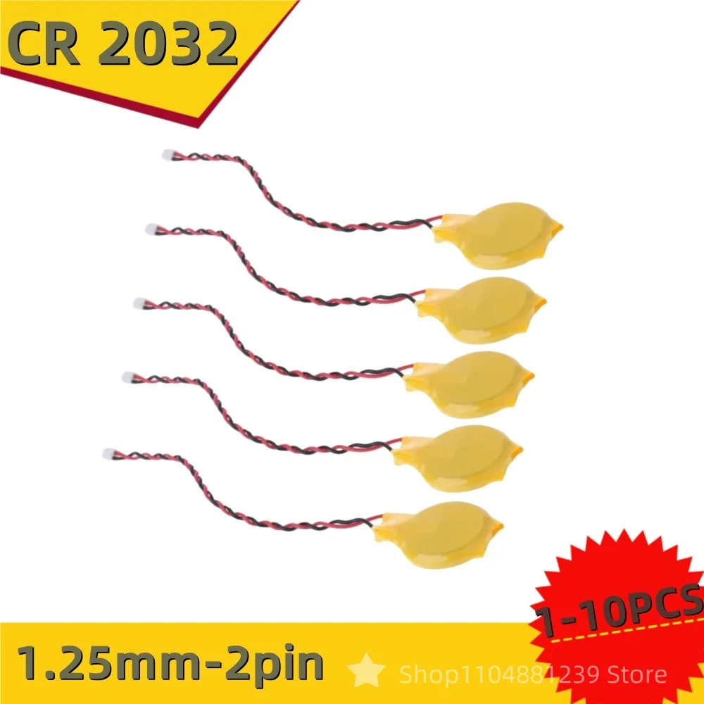 

1-10pcs CR2032 Battery Wires 2Pin Notebook BIOS CMOS battery-laptop battery motherboard battery with wire 3V With adhesiv 230MAH