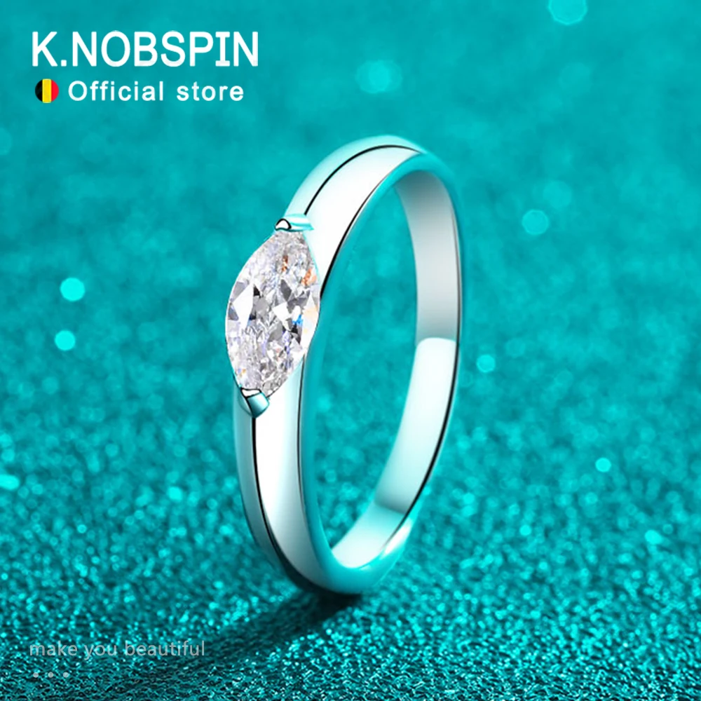 KNOBSPIN 4x8mm D Color marquise cut Moissanite Rings for Women 925 Sterling Sliver Plated 18k White Gold Engagement Wedding Ring