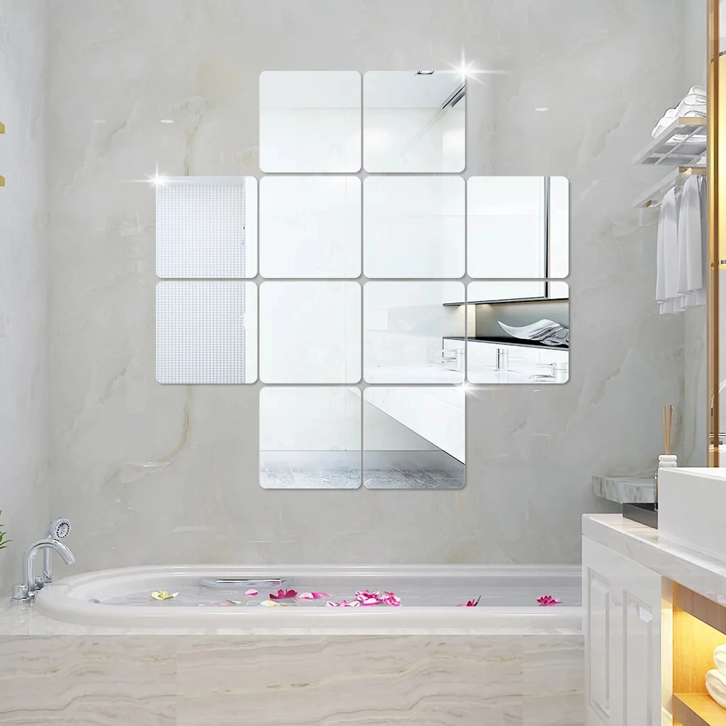 Pegatina de espejo 3D cuadrada, decoración del hogar, acrílico autoadhesivo, adecuado para dormitorio, sala de estar, Decoración práctica