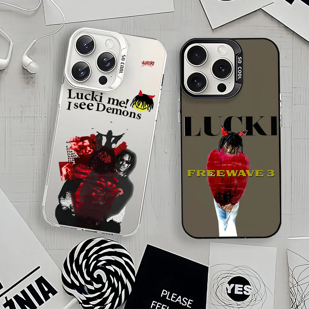 Lucki Rapper WAKE UP LUCK Laser Phone Case for iPhone 12 11 13 14 15 16 Max Pro Plus IMD Shockproof Silicone Coque