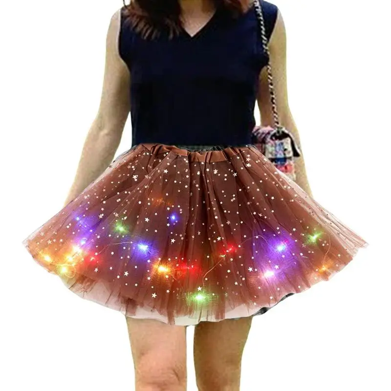 Tutu Skirts for Women Stars Sequins LED Light Up Ballet Dance Skirts Short Ballerina Petticoat for Parties Dance Shows