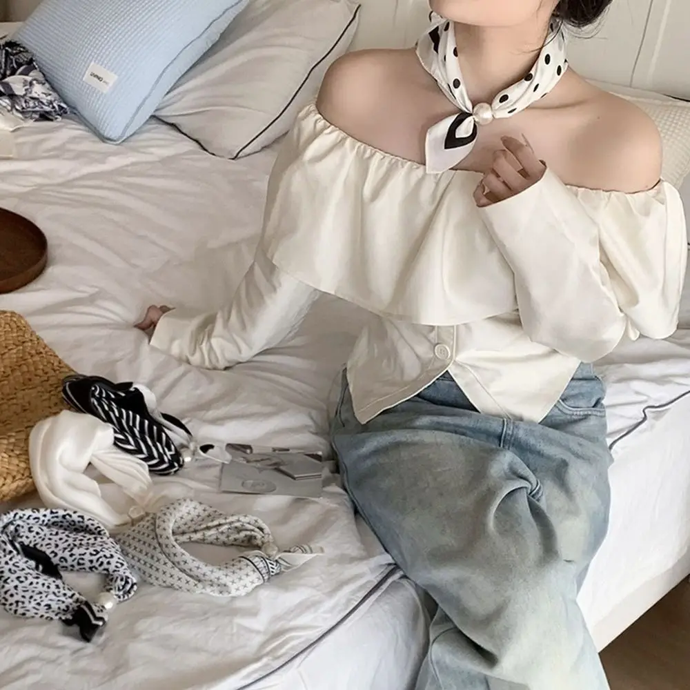 

Flower Pearl Magnetic Buckle Scarf Black White Stripe Neckerchief Polka Dot Scarf Clothing Accessories Scarf Accessories