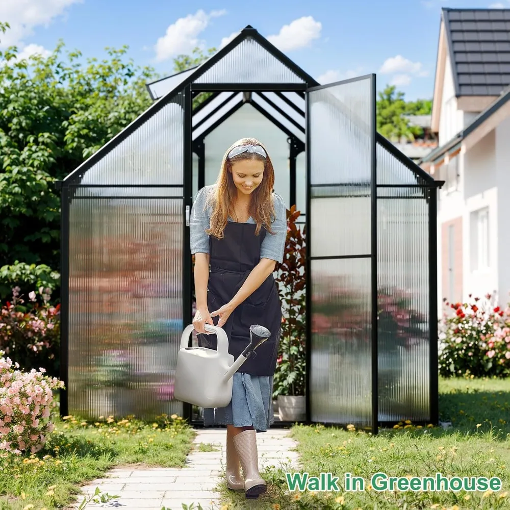 Greenhouse Kit,8x6 FT Outsides Green House Windows Door for Backyard Garden, Outside Walk in Plant Greenhouses,Black Thick Frame