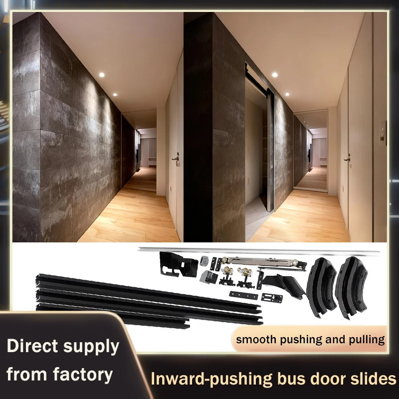BUS Sliding Door Hardware Kit Soft Closing System Top Mount Track For Wardrobe Closet Bedroom Bathroom Hidden Installation