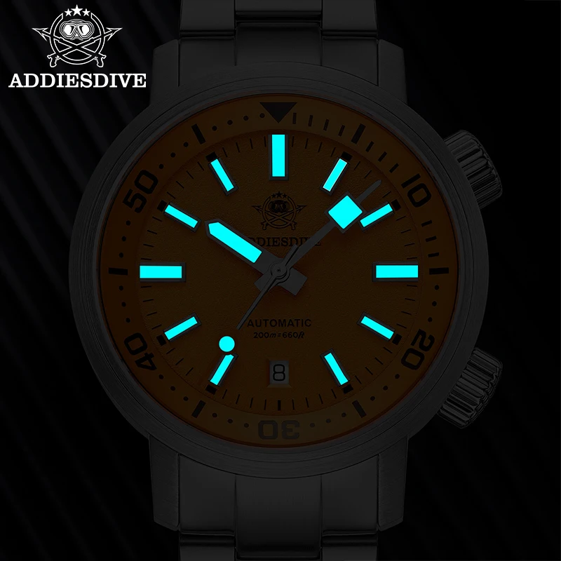 ADDIESDIVE New AD2541 Men Watch 200m Waterproof Sapphire Crystal 316L Stainless Steel BGW9 Luminous Automatic Mechanical Watches