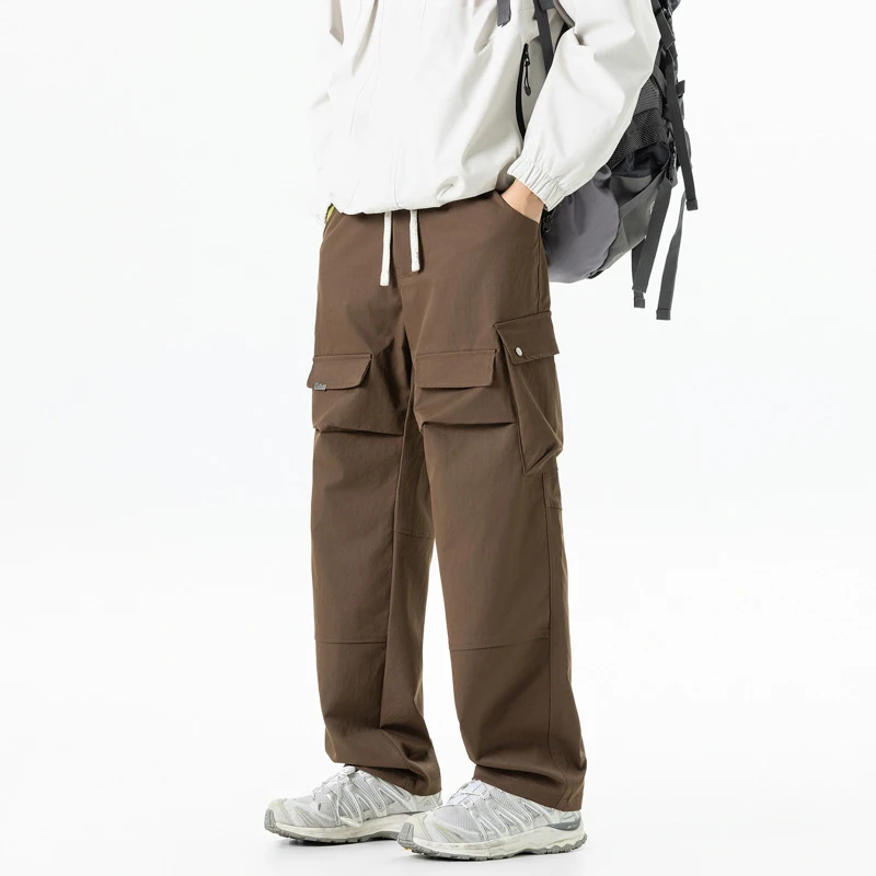

Men's Straight Leg Casual Pants Pure Cotton Thick Work Trousers Autumn Winter Handsome Leather Detailing Simple High-End Style