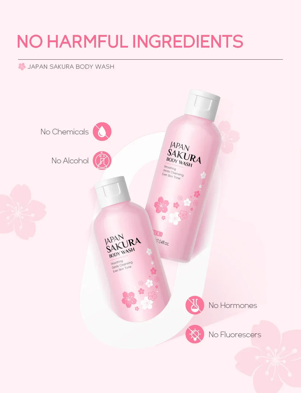 LAIKOU Sakura Shower Gel Long Moisturizing Smooth Long Lasting Fragrance Gentle Foam Body Cleansing Bath Product 200ml