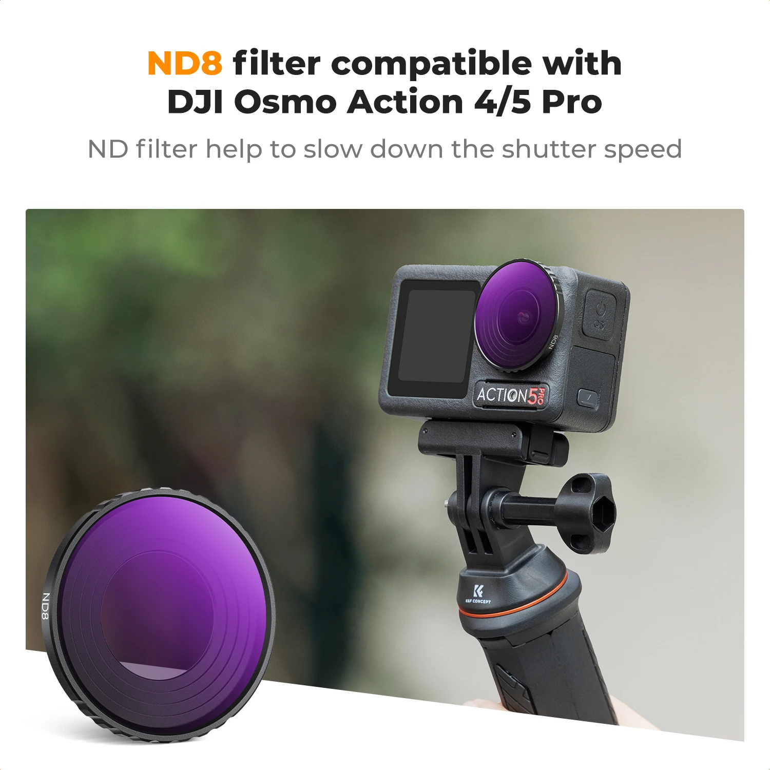 K&F CONCEPT ND8 (3 Stop) Lens Filter for DJI Osmo Action 4 & 5 Pro 28 Multi-Coated Neutral Density Light Reduction Glass Frame view 2