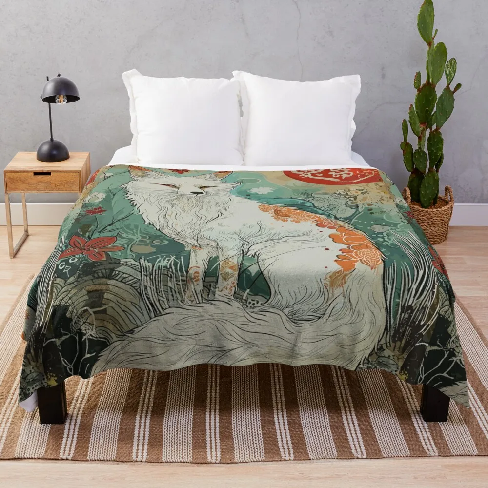 

A Japanese Kitsune Art Throw Blanket Designers Sofa Quilt Blankets