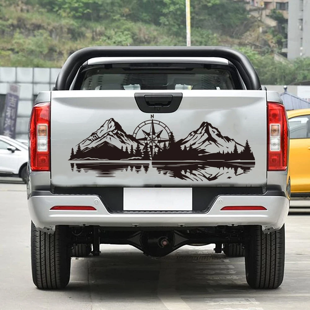 Large Mountain Range Lake Compass Camper Rv Car Sticker Decal Travel Adventure Motorhome Caravan Van Camping Hiking Decor