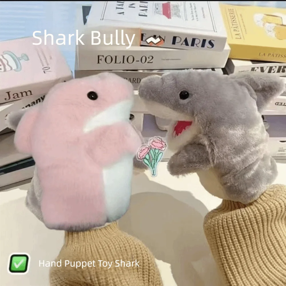 Pink Grey Plush Shark Hand Puppet Storytelling Cartoon Shark Hand Finger Story Puppet Imaginative Play Early Education