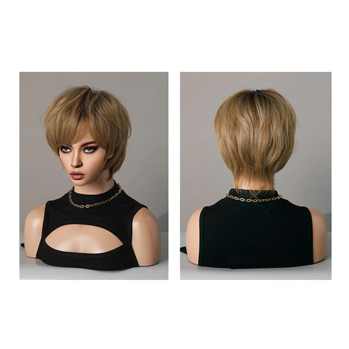 ABGN Golden Brown 26cm Wig Female Short Hair Unisex Whole Top Set of Chemical Fiber Hair Full Covering Short Hair