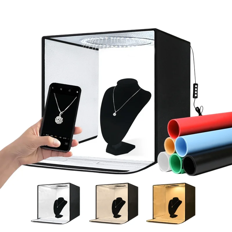 16"x16" Photo Studio Light Box Photography with 120 LEDs (CRI95), 6 Backdrops - Portable/Dimmable/Versatile Folding Shooting Tents for Toys/Jewelry/Watches/Cosmetics Photography