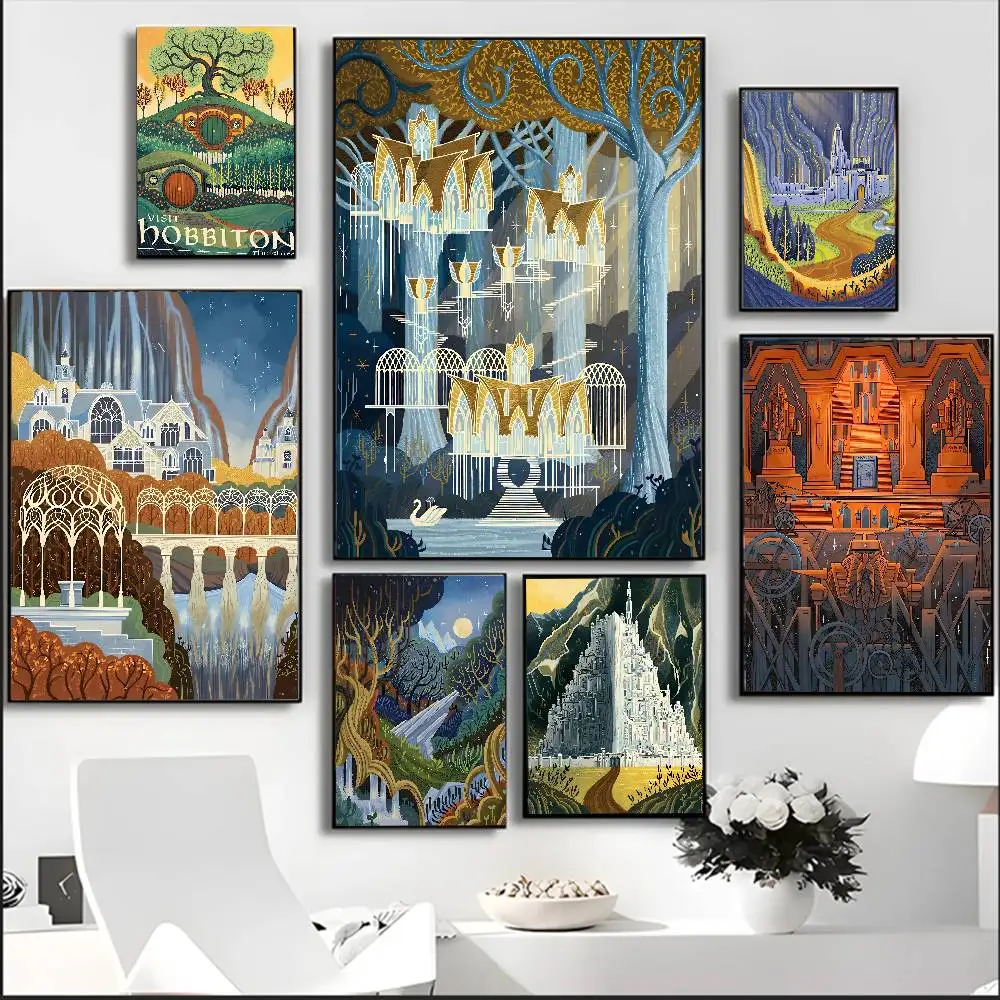 Abstract Ring Art Retro Travel Poster Canvas Painting Vintage Film Mordor Castle Lord Magic Wall Kid Bed Room Home Decor Picture
