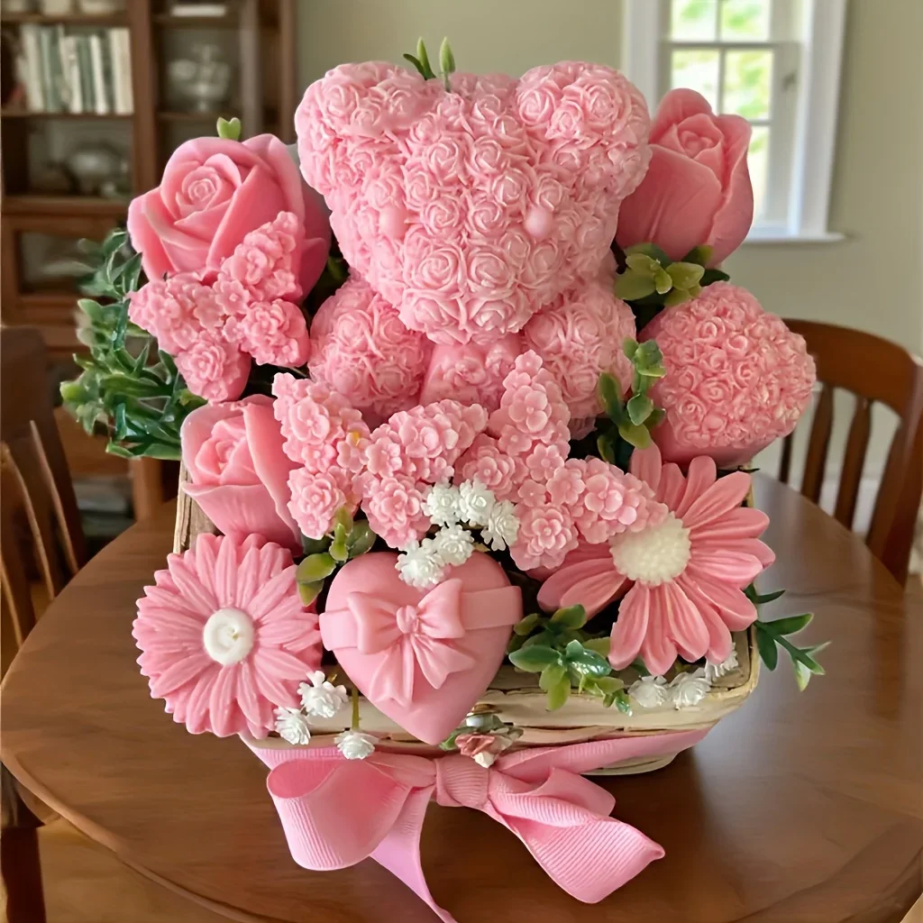 Molde de Silicona para el Día de San Valentín, Ramo de Flores, Vela Hecha a Mano, Resina, Arte, Molde para Manualidades con Yeso, para Decoración del Hogar DIY