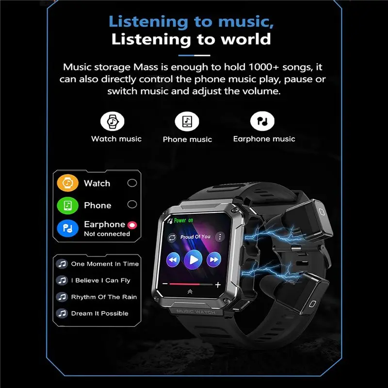 

Новая модель T93 Смарт-часы с музыкальными наушниками TWS 1,96 HD-экран Местные музыкальные наушники Спортивные мужские умные часы