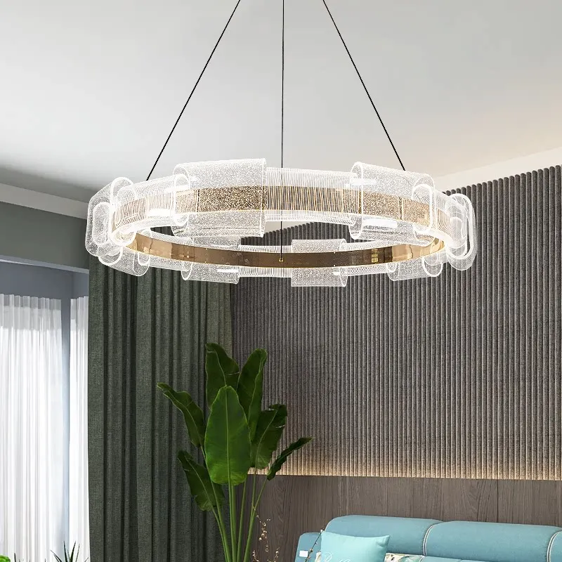 New Modern LED 2 Rings Acrylic Chandelier 3 Color Changing Starry Sky Effect Hanging Light for Villa Living Room Bedroom Lamp
