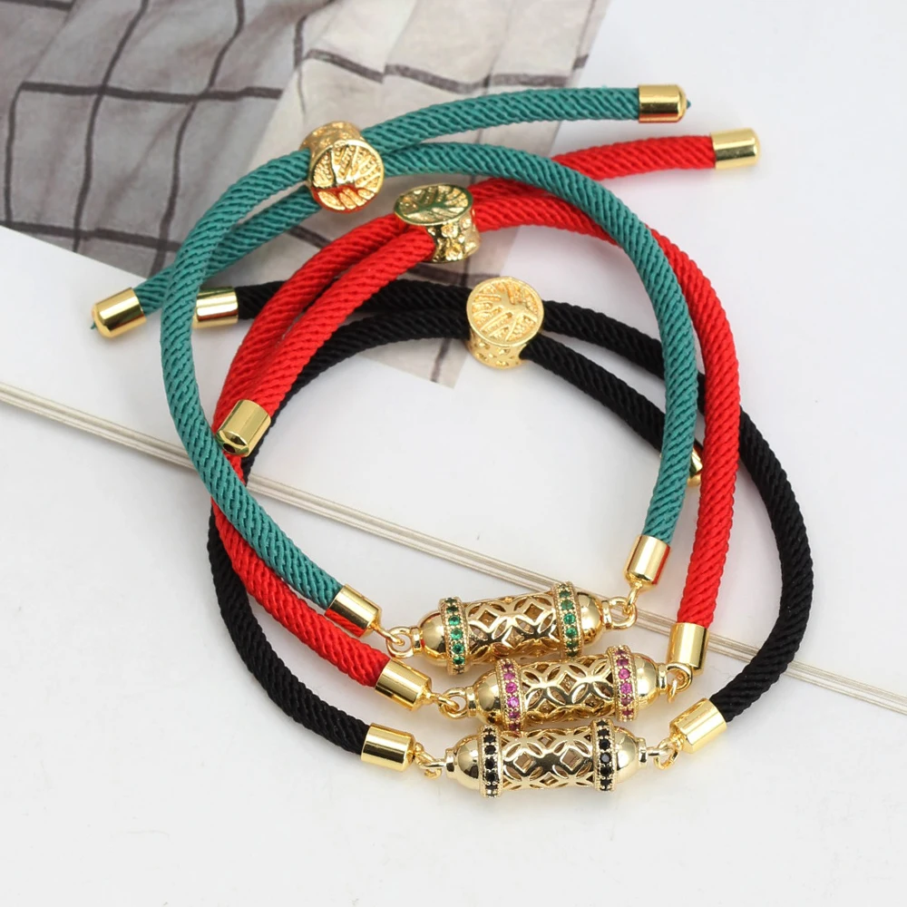 Newest Leaf Buckle Pull Rope Knotting Hollow Out Beads Tube Zircon Bracelet Rope Fashion Bangle Jewelry Party Summer Beach Gift image 4