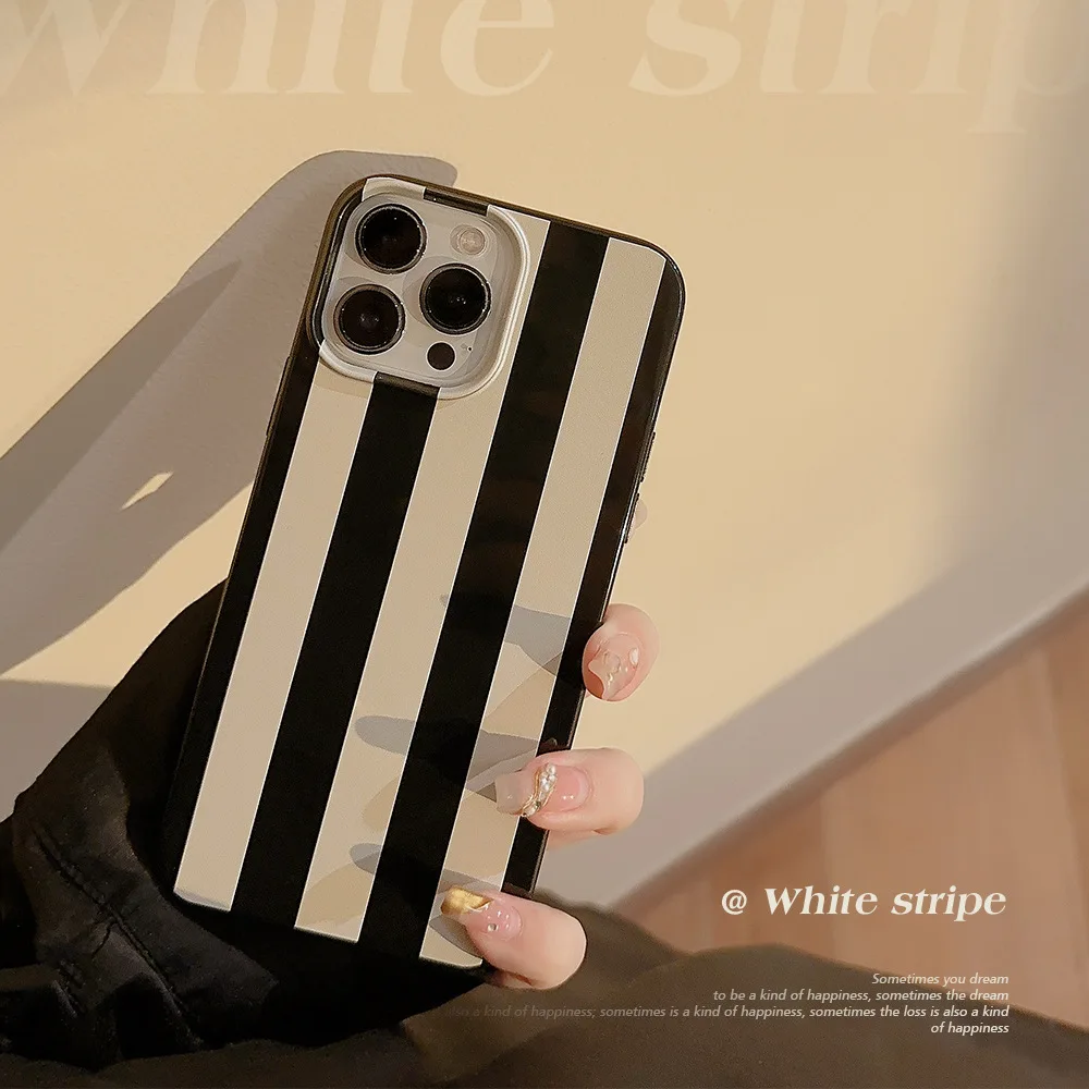 White Vertical Stripe Cover Case For iPhone 16 15 14 13 12 11 Pro Max 7 8 Plus Mini X XR XS Protective Shockproof Phone Case