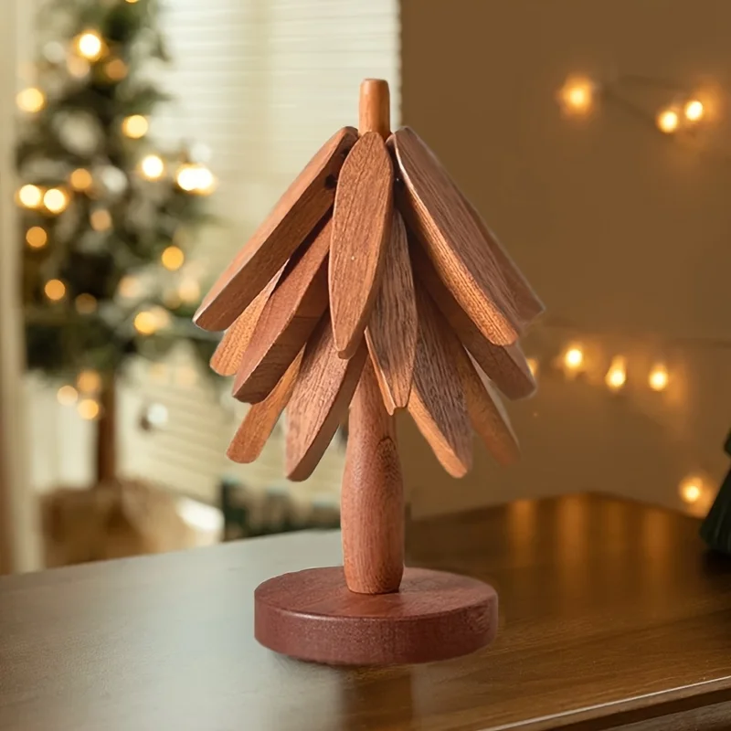 1 Piece Of Christmas Tree Walnut Colored Heat-Resistant Coaster - Pot Bowl Rack, And Restaurant Coaster, Outdoor Cooking