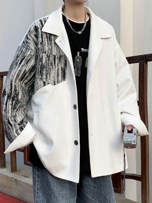 

Очень большой модный повседневный костюм с капюшоном 300, тюнер для мужчин, осенний корейский лоскутный костюм в стиле преппи, свободный тюнер, молодежная мода