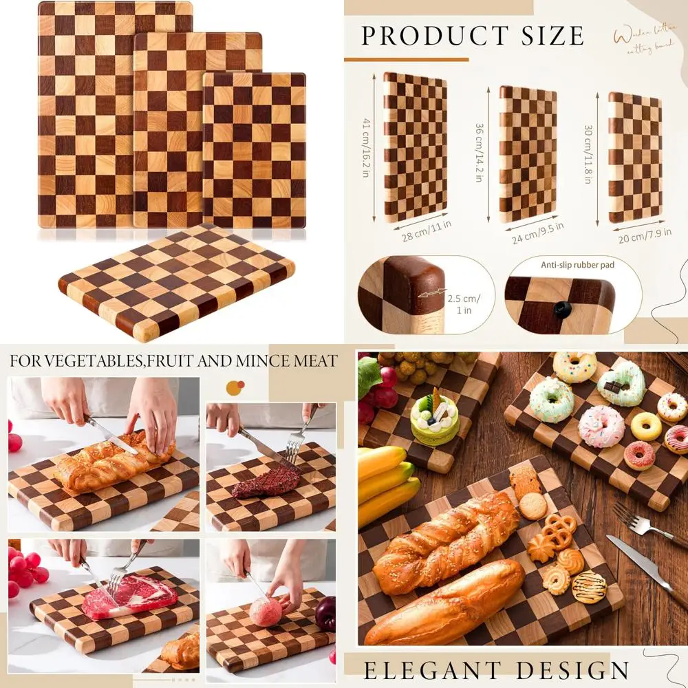 

Набор из 3 толстых разделочных досок из дерева акации, складные кухонные разделочные доски с сервировочным подносом, прочные разделочные принадлежности толщиной 1 дюйм