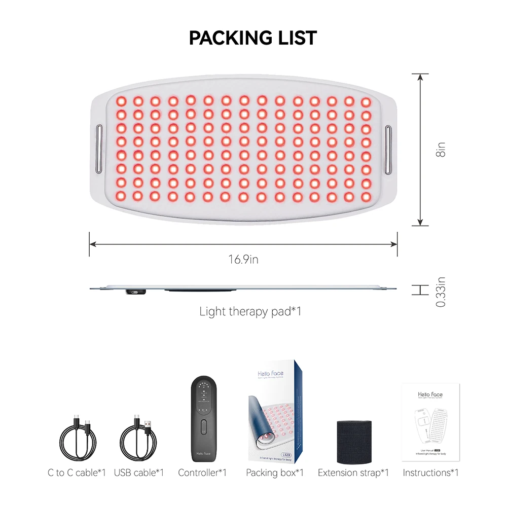 Hello Face L120 510K/ CE Near Infrared Red Light Therapy Belt Waterproof and Sweatproof LED light Pad For Pain Relief