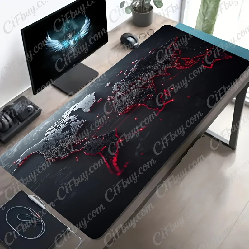 CIFbuy Large World Map Red Connection Lines Tech Style Gaming Mouse Pad Non Slip Washable Rubber Base Extended Desk Mat For PC
