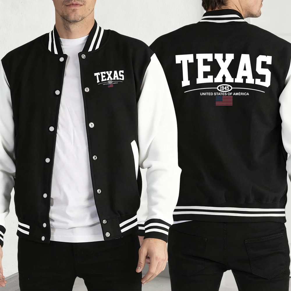 

United States Of America Texas Print Autumn Men Jackets Hip Hop Streetwear Multicolor Fashion Baseball Jersey Loose Y2K Menswear