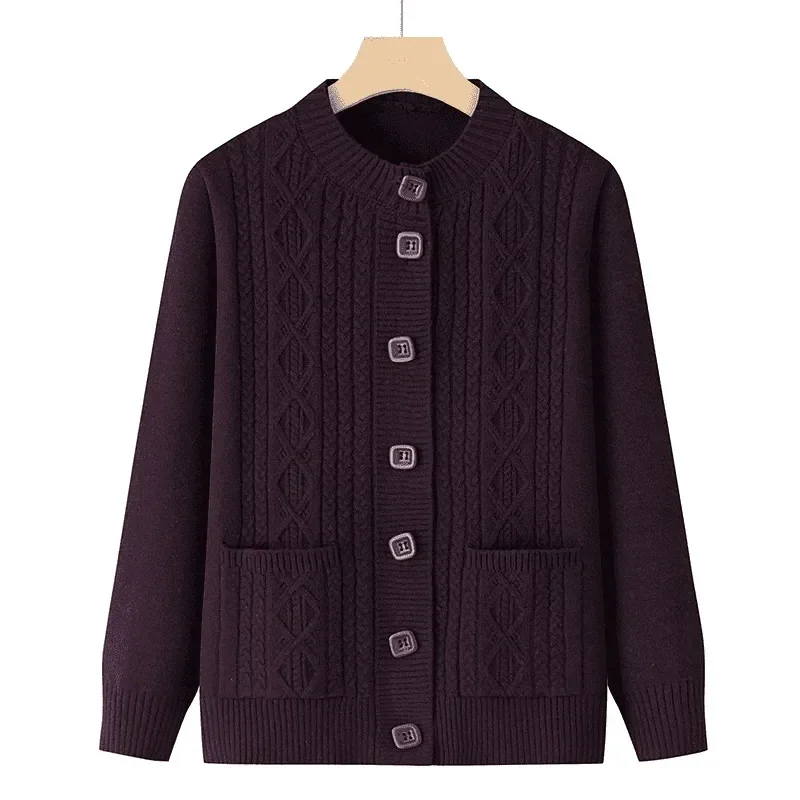 الإناث الحياكة سترة سترة ربيع الخريف منتصف العمر الأم موضة المرأة قاع مزاجه سترة طويلة الأكمام #4