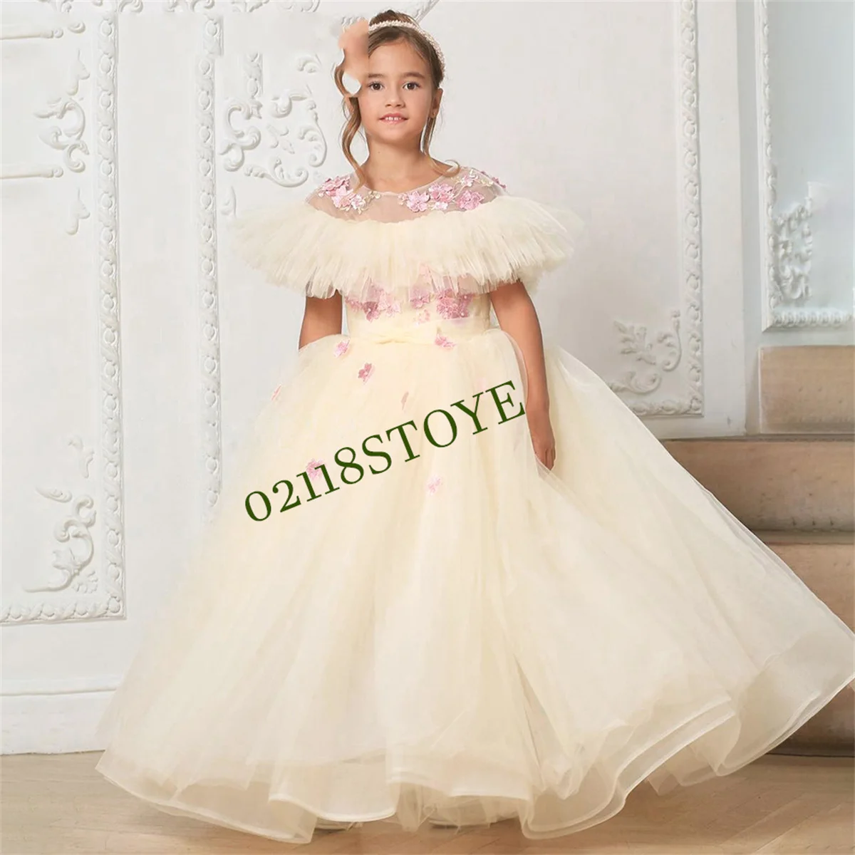 

Puffy Baby Girl Dress Champagne Ruffles Flower Girl Dresses Cute Girl Princess Dress Girl Wedding Party Dress Child Kids Dresses