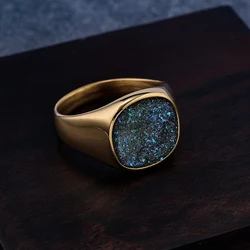 Trend Colourful Signet Square Ring Metal Glossy Geometric Width Crystal Bud Finger Punk Style Fashion Ring Jewelry Accessories