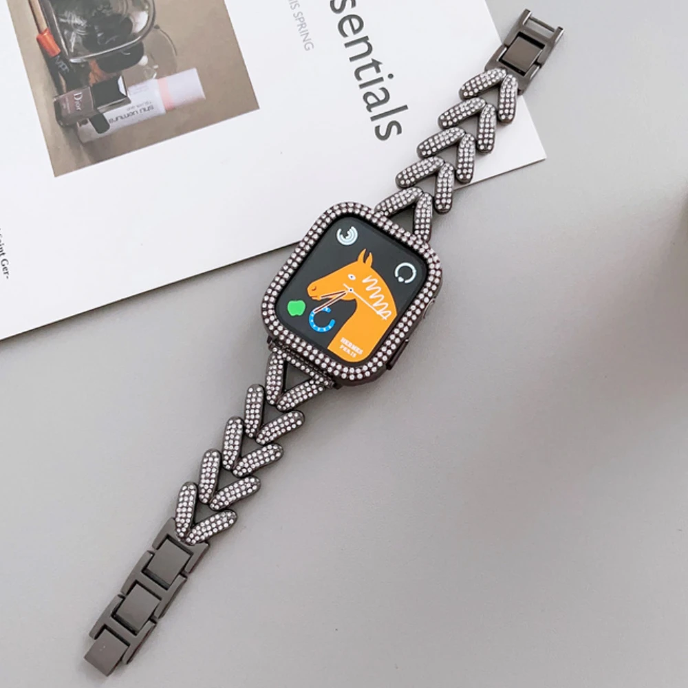 Bracciale con diamanti a forma di cuore 45mm 41mm per Apple Watch Series 9 8 7 6 5 4 SE cinturino in metallo 40mm per cinturino Apple Watch Ultra 2