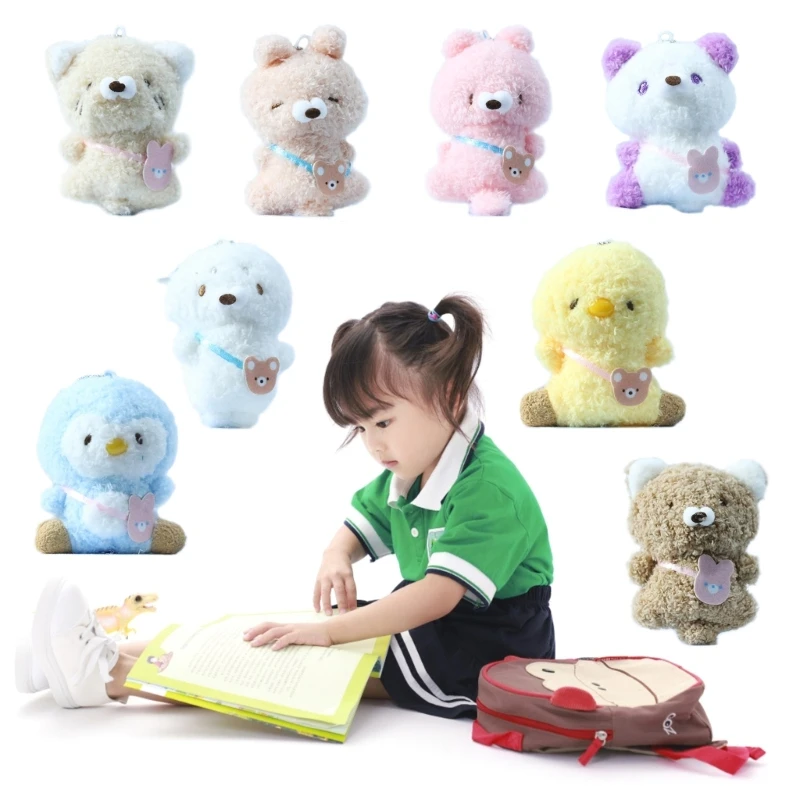 Cartoon Little Bear Plush Pendant Animal KeyChains School Bag Pendant Stuffed  Women Gift Backpack Purse Decoration