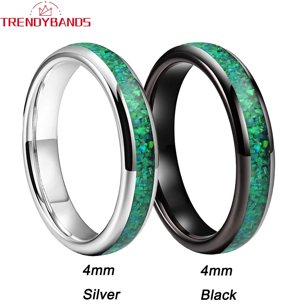 4mm Green Opal Inlay Tungsten Carbide Wedding Band Engagement Ring for Men Women Fashion Finger Jewelry Comfort Fit