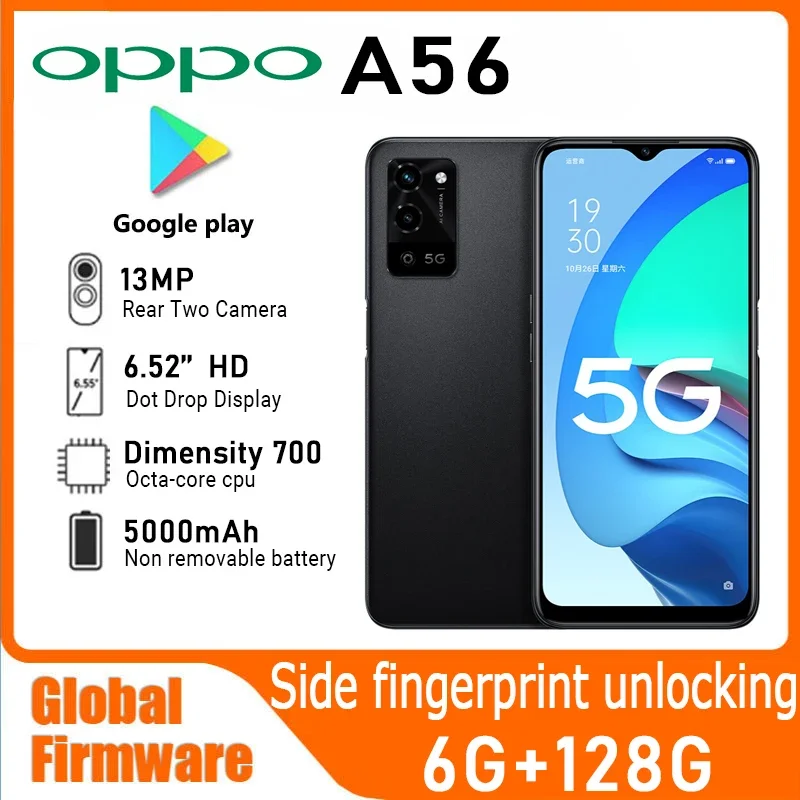 

OPPO A56 5G Smartphone Global firmware Android CPU Dimensity 700 6.52inches Screen 6GB RAM 128GB ROM 5000mAh Charge Octa-Core