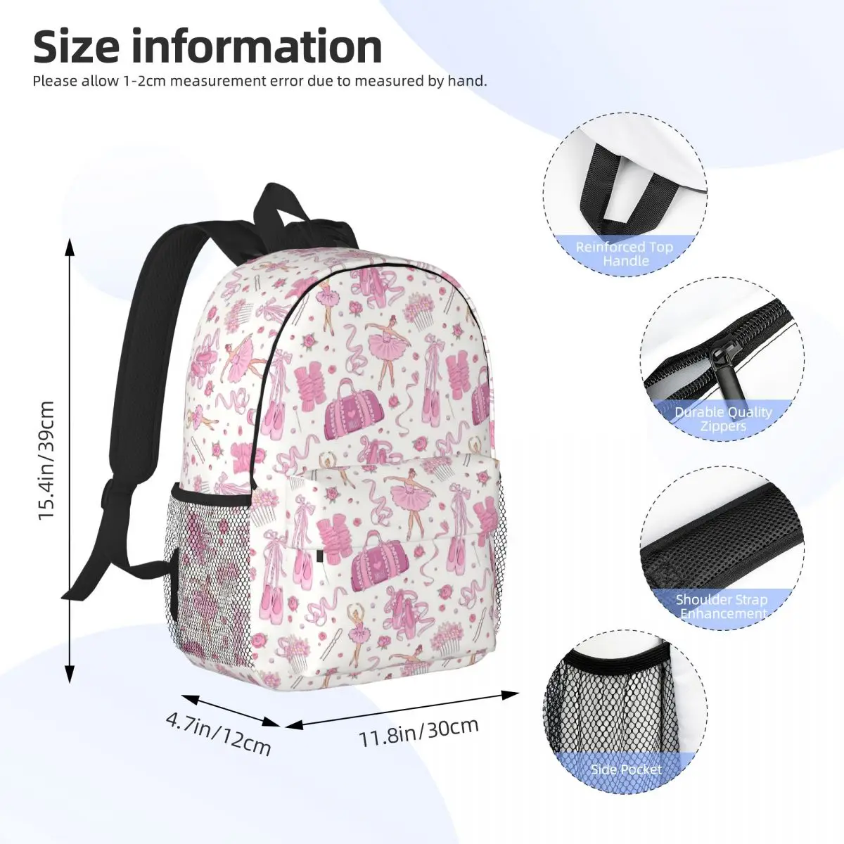 Ballet Dance Makes Me Free Ballerina Dancer Backpack Daypack Boys Girls BookBag Shoulder Bags for Men Women Children School Bag