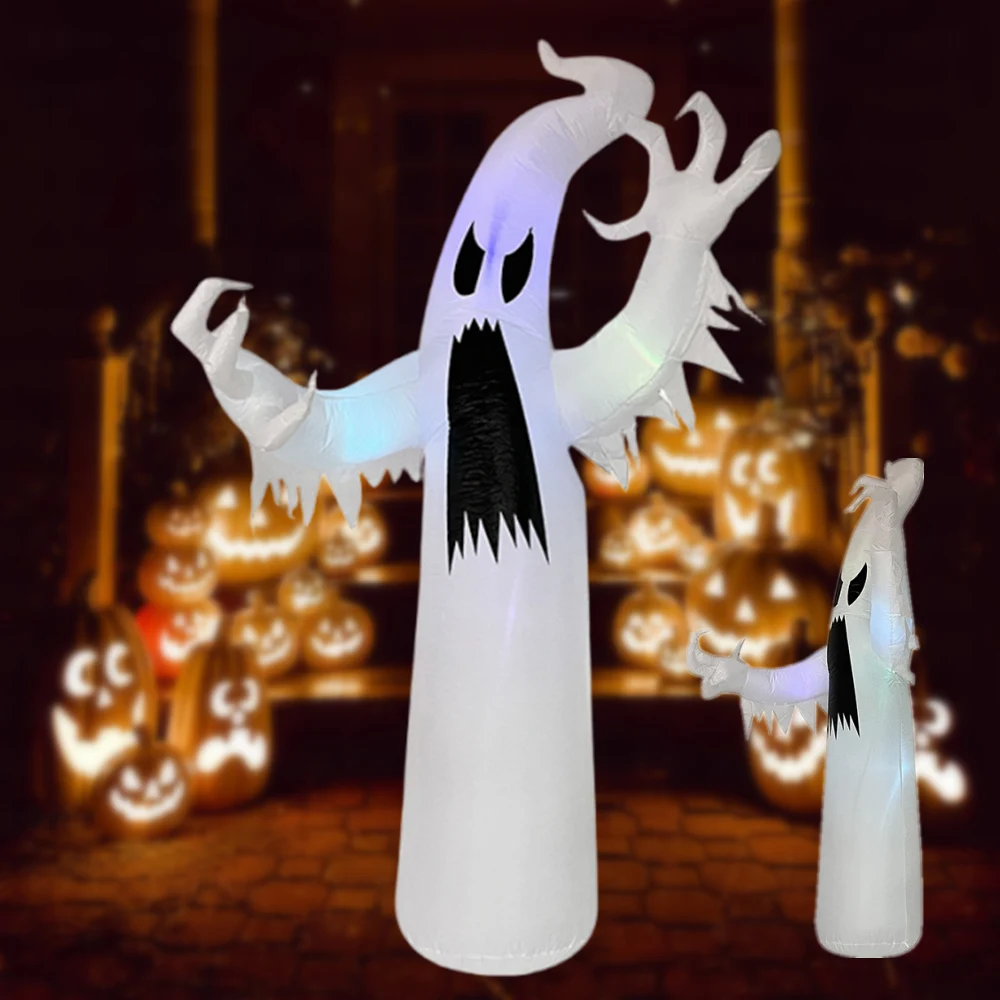 8FT/12FT Halloween-Aufblasbare Bunte Weiße Geister mit Eingebauten LED-Lichtern für Garten- und Rasen-Dekoration – Detail 4