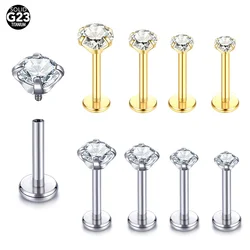 1PC Titanium Internally Threaded Ear Cartilage Tragus Helix Earring Piercing Zircon Labret Lip Stud Body Jewelry 2/2.5/3/4/5mm