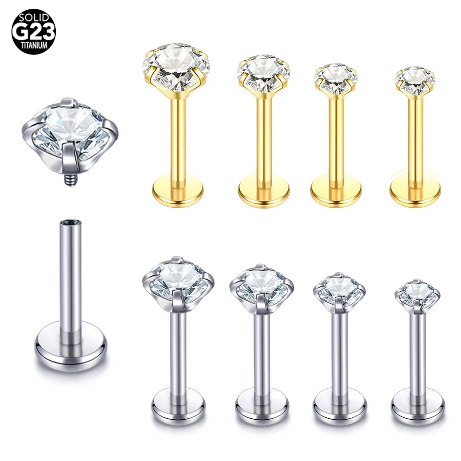 1PC Titanium Internally Threaded Ear Cartilage Tragus Helix Earring Piercing Zircon Labret Lip Stud  Body Jewelry 2/2.5/3/4/5mm