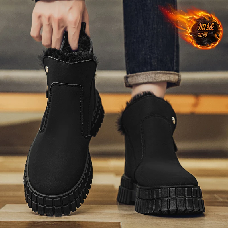 Nuove scarpe alte da uomo in cotone spesso e peluche autunnali e invernali, casual, antiscivolo, con suola spessa, resistenti al freddo, cotone caldo