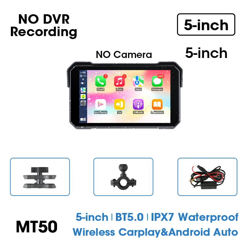 Srnubi Draagbare motorfiets GPS-navigatie Waterdichte draadloze Carplay 5/7 "scherm Motorfiets Android Auto Bluetooth Monitor DVR