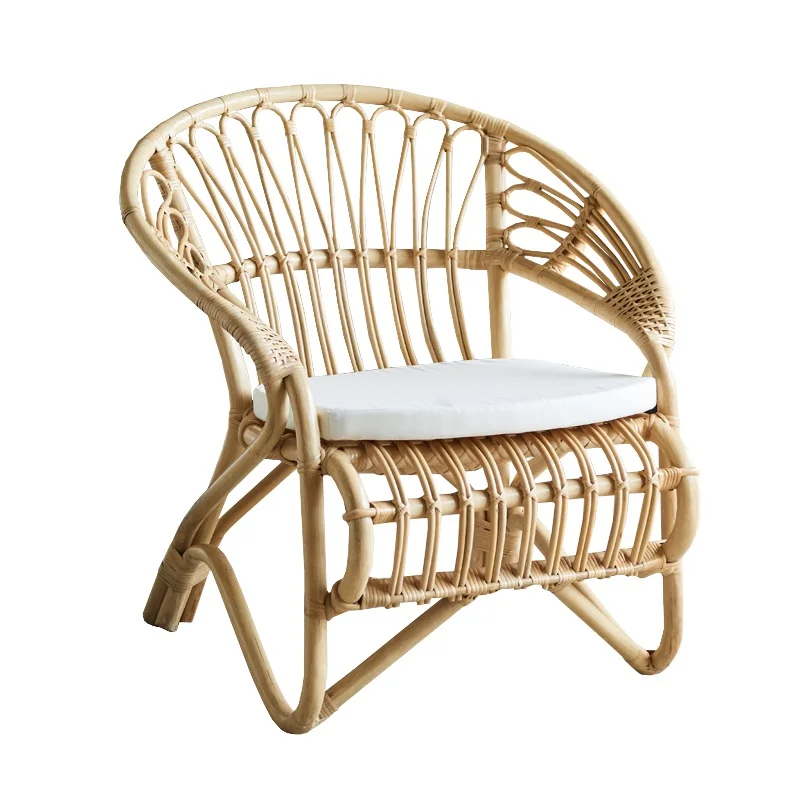 

Natural rattan chair three-piece Nordic balcony leisure backrest household elderly bamboo chair