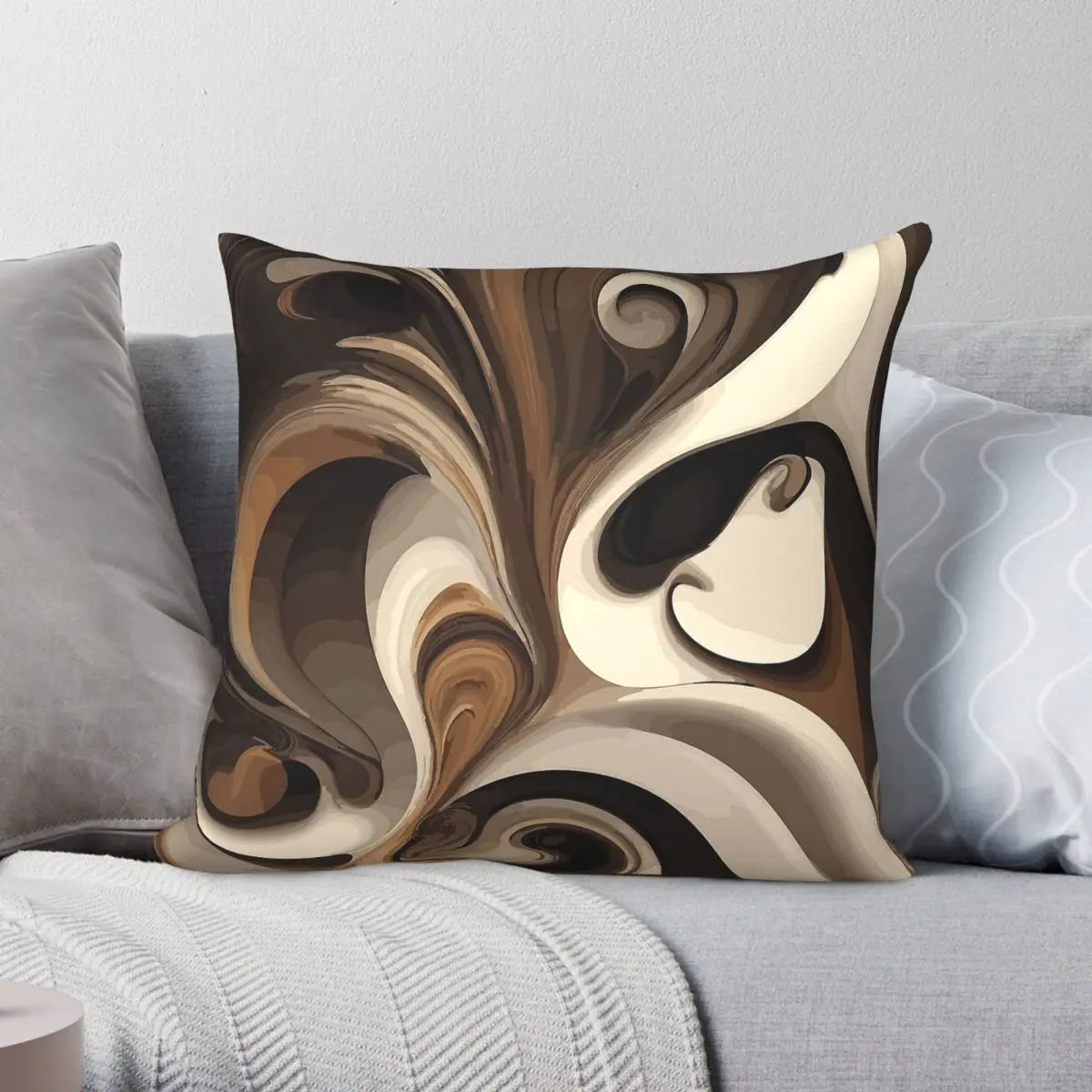 Swirl Beige Brown Black Square Pillowcase Polyester Linen Velvet Pattern Zip Decorative Throw Pillow Case Car Cushion Cover