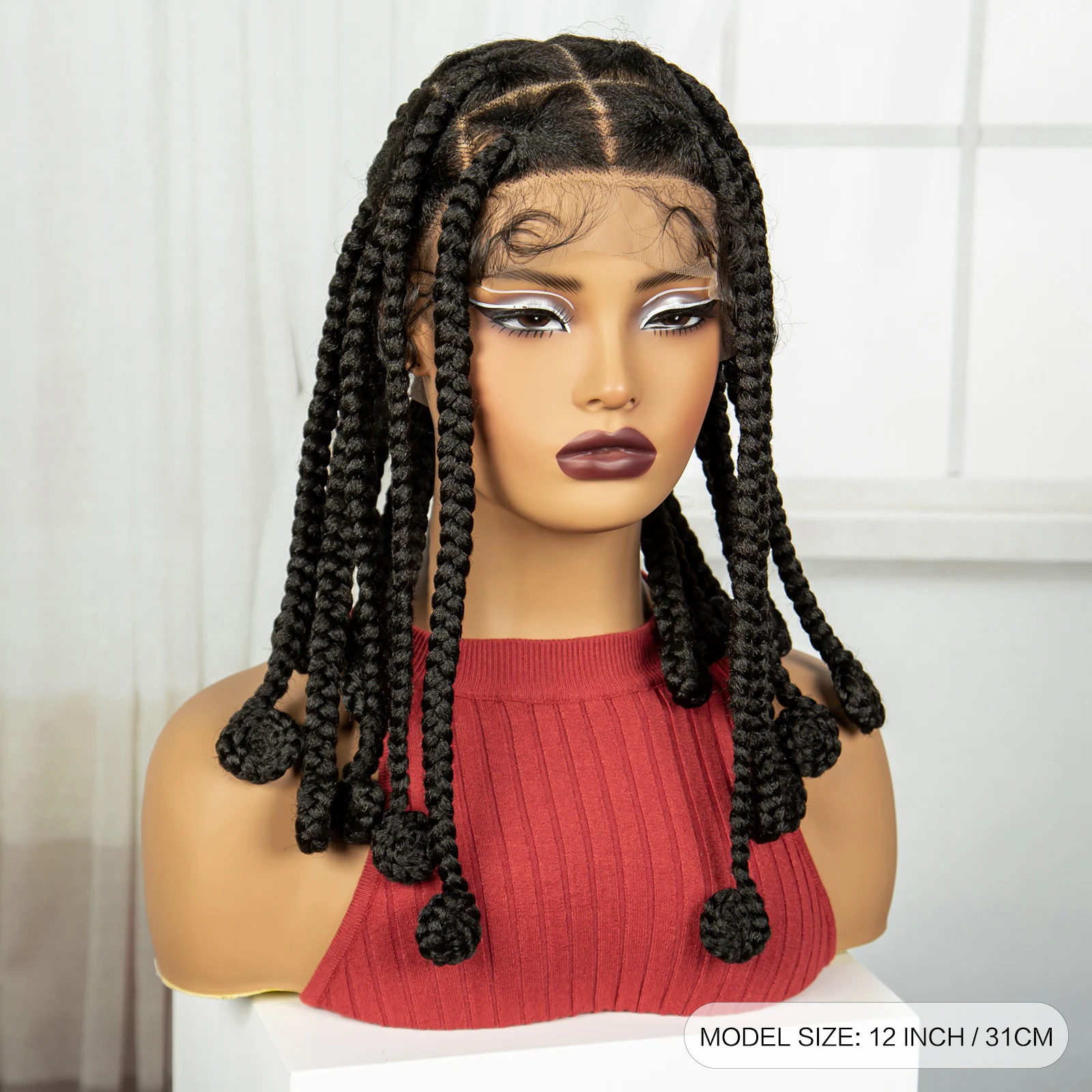 Natural 12 Inch Synthetic Braided Wigs Transparent Full Lace Hair Wigs Bantu Knotless Box Braids with Baby Hair for Black Women