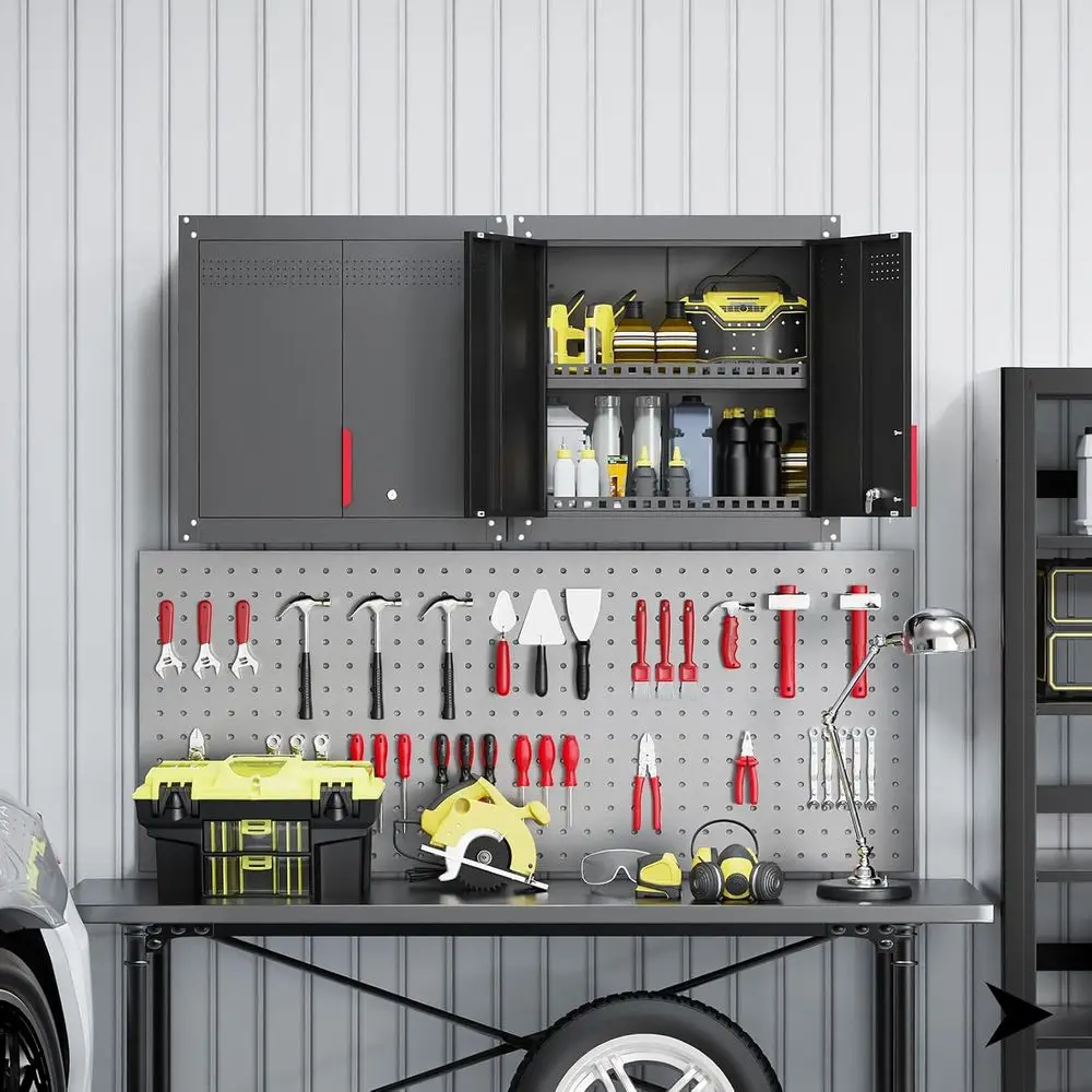 Metal Wall Cabinet,Wall Mounted Garage Storage Cabinet with Lock and Handle,Garage Wall Cabinet with Adjustable Shelves or Garag
