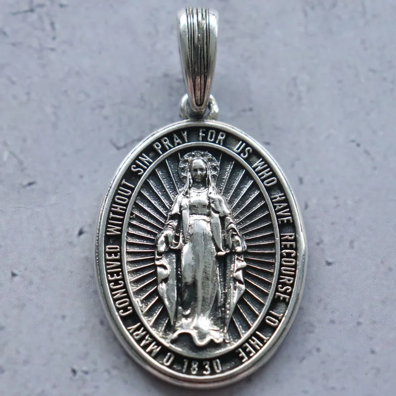 9.5g catholique miraculeuse médaille vierge marie Art Relief or pendentif personnalisé 925 solide STERLING argent pendentif