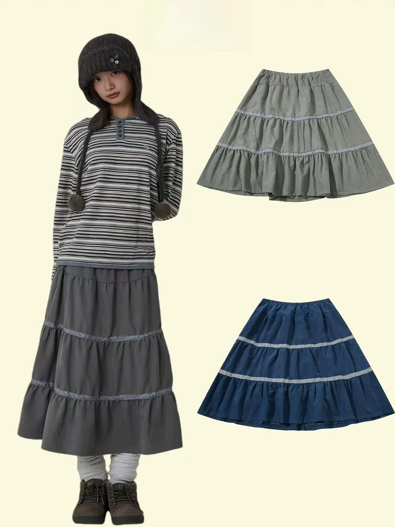 

Весна 2026: Женская юбка А-силуэта в клетку, плиссированная, с высокой талией, многослойная, в стиле ретро, для девочек, весенняя мода