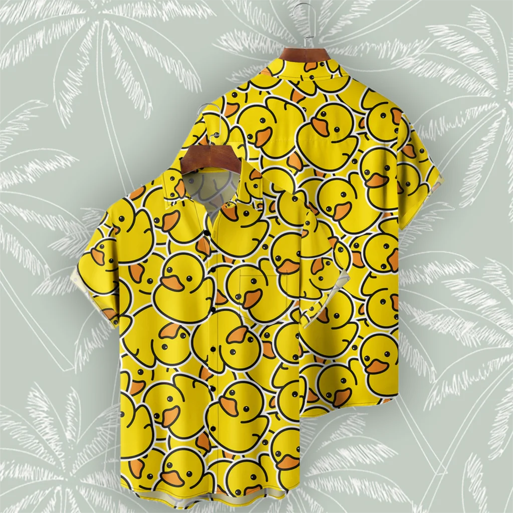 Kemeja bebek kuning musim panas kualitas tinggi Camisas lengan pendek mode kebesaran atasan Ropa Hombre Streetwear kemeja Hawaii kasual