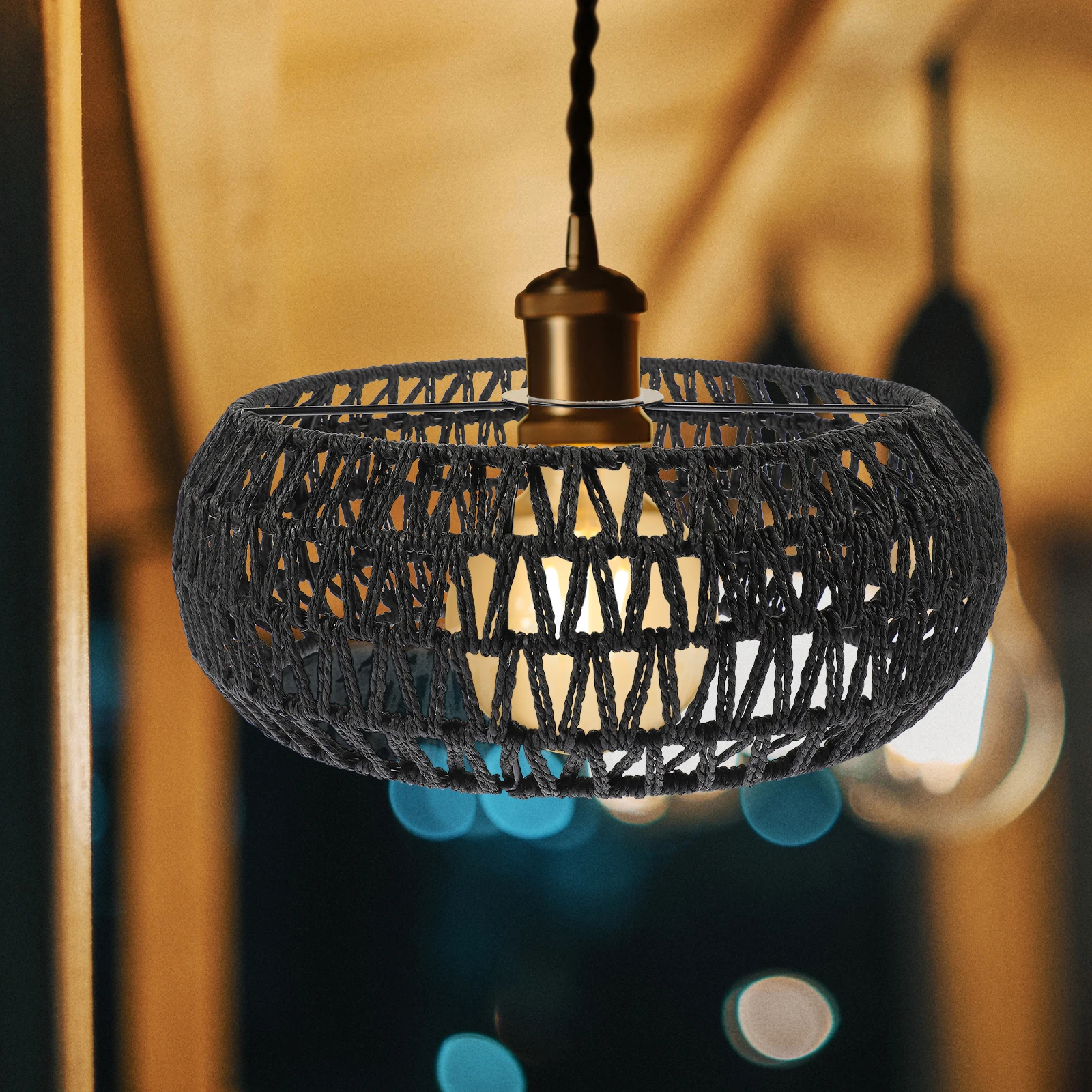 Retro Straw Rope Lampshade Yellow XH23-412 Comfortable Touch Excellent Craft Hemp Rope Weaving Lampshade Farmhouse Rustic Modern